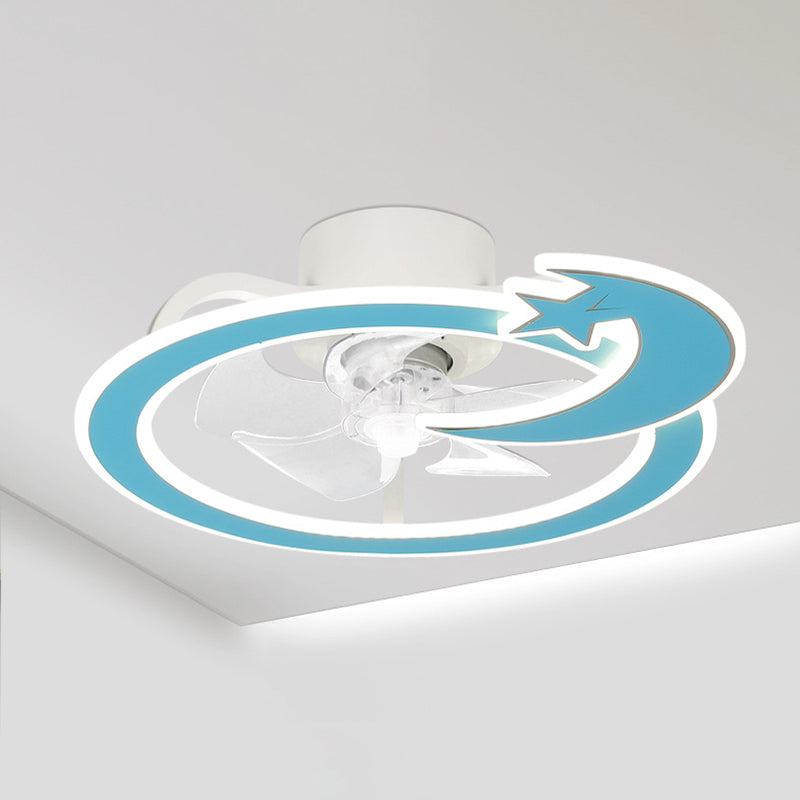 Kids Lovely LED Ceiling Fans Wrought Iron Circular Ceiling Fan Light with Acrylic Shade