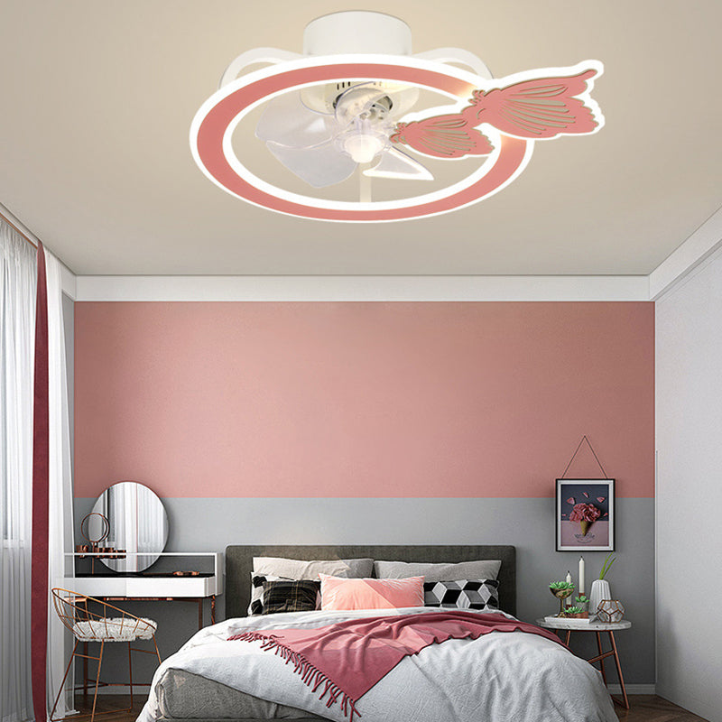 Kids Lovely LED Ceiling Fans Wrought Iron Circular Ceiling Fan Light with Acrylic Shade