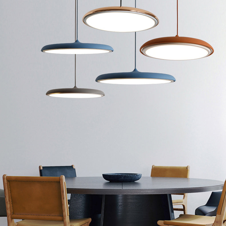 Modern Hanging Light Fixtures Round Plate Pendant Lights Metal 1 Light Pendant Lamp
