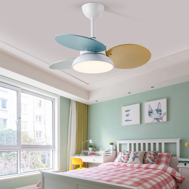 Kids Creative LED Indoor Hanging Lamp Wrought Iron Fan Pendant Light with Acrylic Shade