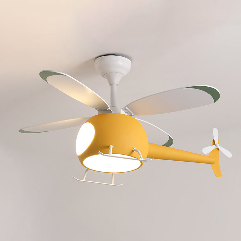 Acrylic LED Hanging Lamp in Kids Creative Style Iron Airplane Fan Pendant Light with Wooden Lamina