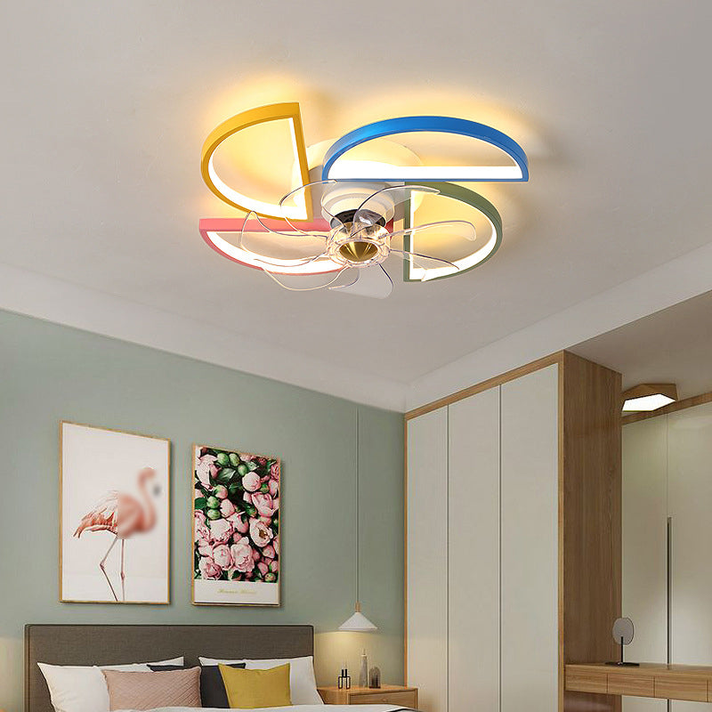 Kids Artistic LED Ceiling Fans Aluminium Windmill Ceiling Fan Light with Acrylic Shade