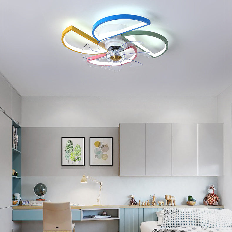 Kids Artistic LED Ceiling Fans Aluminium Windmill Ceiling Fan Light with Acrylic Shade
