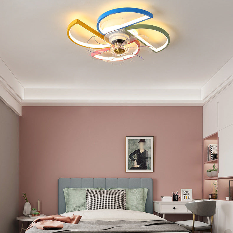 Kids Artistic LED Ceiling Fans Aluminium Windmill Ceiling Fan Light with Acrylic Shade