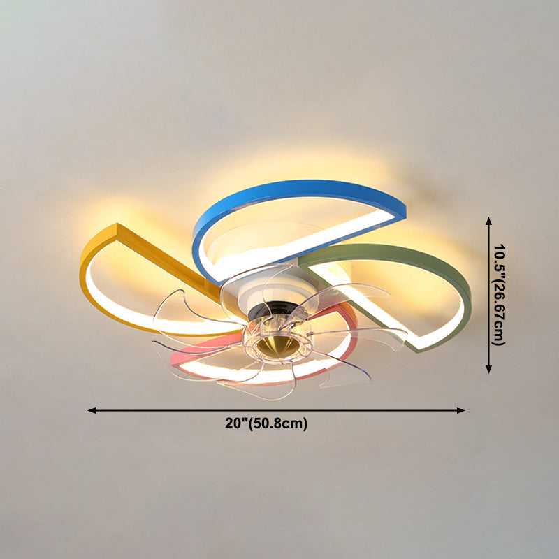 Kids Artistic LED Ceiling Fans Aluminium Windmill Ceiling Fan Light with Acrylic Shade