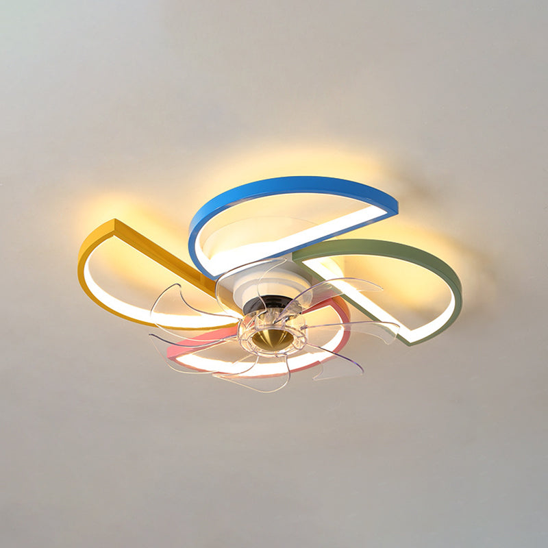 Kids Artistic LED Ceiling Fans Aluminium Windmill Ceiling Fan Light with Acrylic Shade