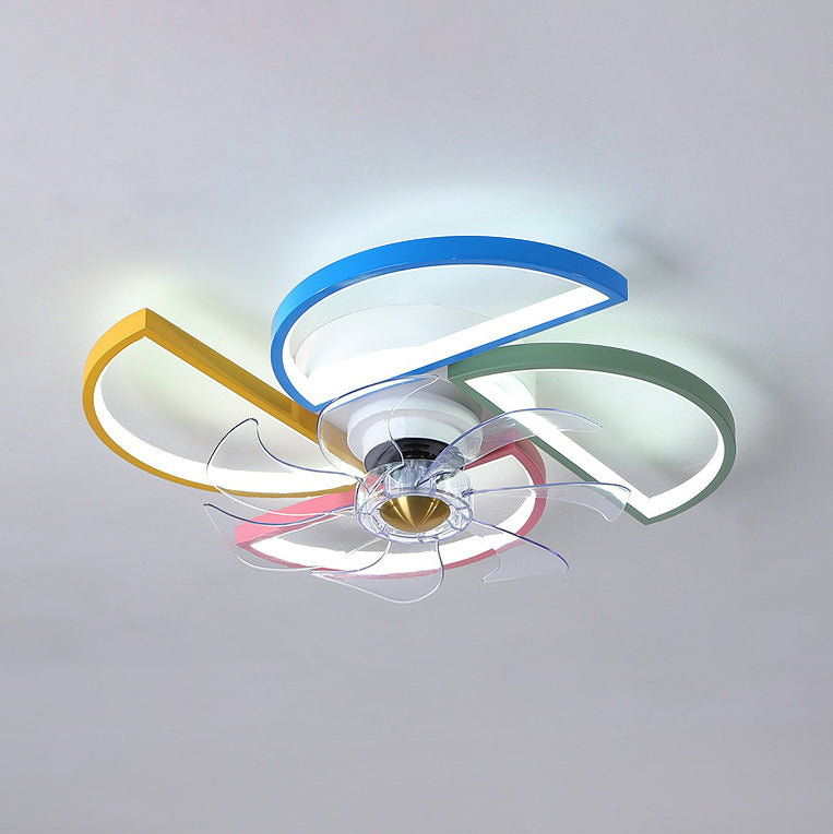 Kids Artistic LED Ceiling Fans Aluminium Windmill Ceiling Fan Light with Acrylic Shade