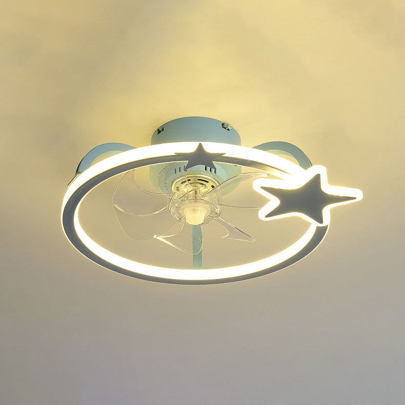 Kids Creative Star LED Ceiling Fan Light Wrought Iron Indoor Ceiling Light with Acrylic Shade
