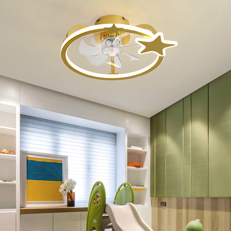 Kids Creative Star LED Ceiling Fan Light Wrought Iron Indoor Ceiling Light with Acrylic Shade