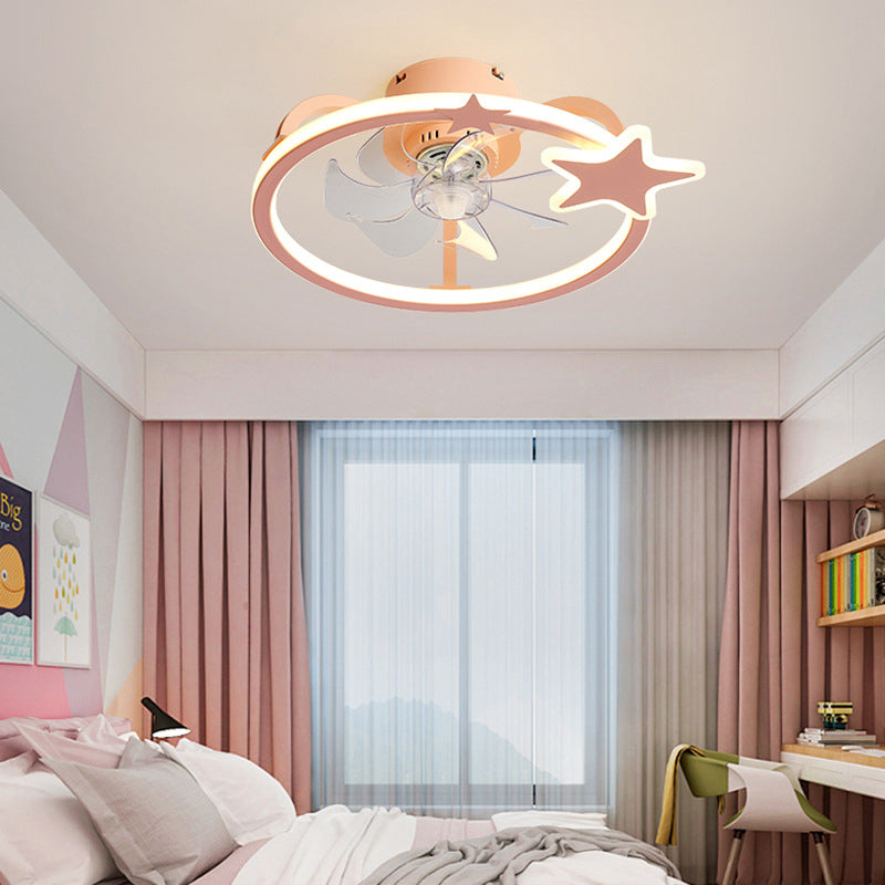 Kids Creative Star LED Ceiling Fan Light Wrought Iron Indoor Ceiling Light with Acrylic Shade