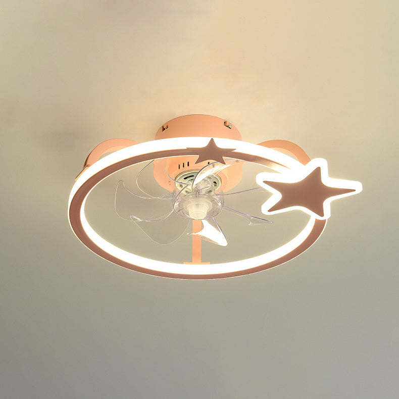 Kids Creative Star LED Ceiling Fan Light Wrought Iron Indoor Ceiling Light with Acrylic Shade