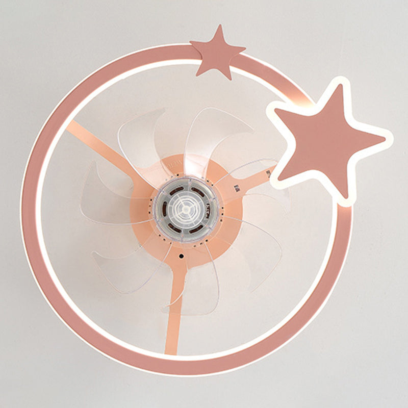 Kids Creative Star LED Ceiling Fan Light Wrought Iron Indoor Ceiling Light with Acrylic Shade
