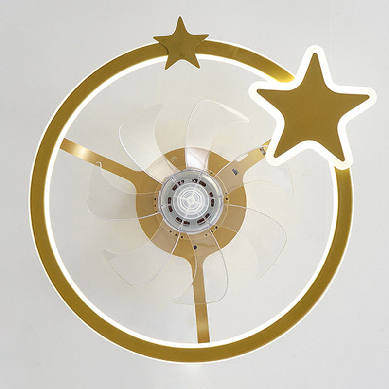 Kids Creative Star LED Ceiling Fan Light Wrought Iron Indoor Ceiling Light with Acrylic Shade