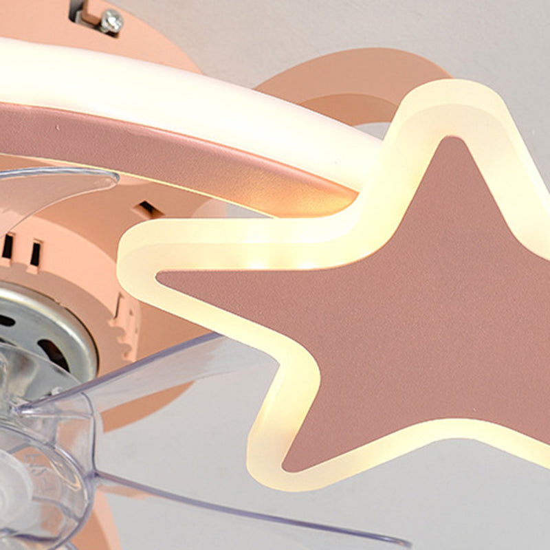 Kids Creative Star LED Ceiling Fan Light Wrought Iron Indoor Ceiling Light with Acrylic Shade