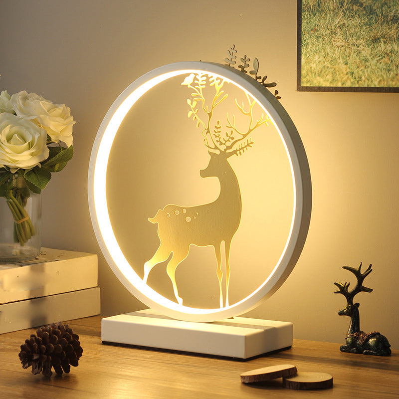 1 Light Circle Deer Table Light Modern Bedside Lamps Metal Nightstand Lamps