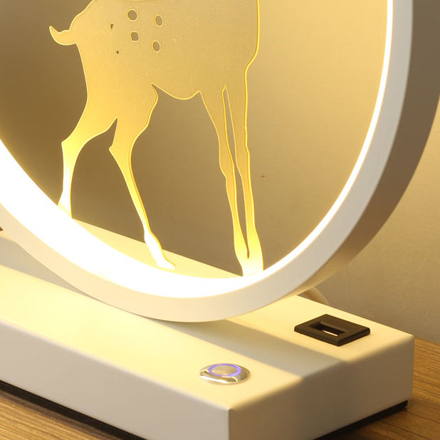 1 Light Circle Deer Table Light Modern Bedside Lamps Metal Nightstand Lamps