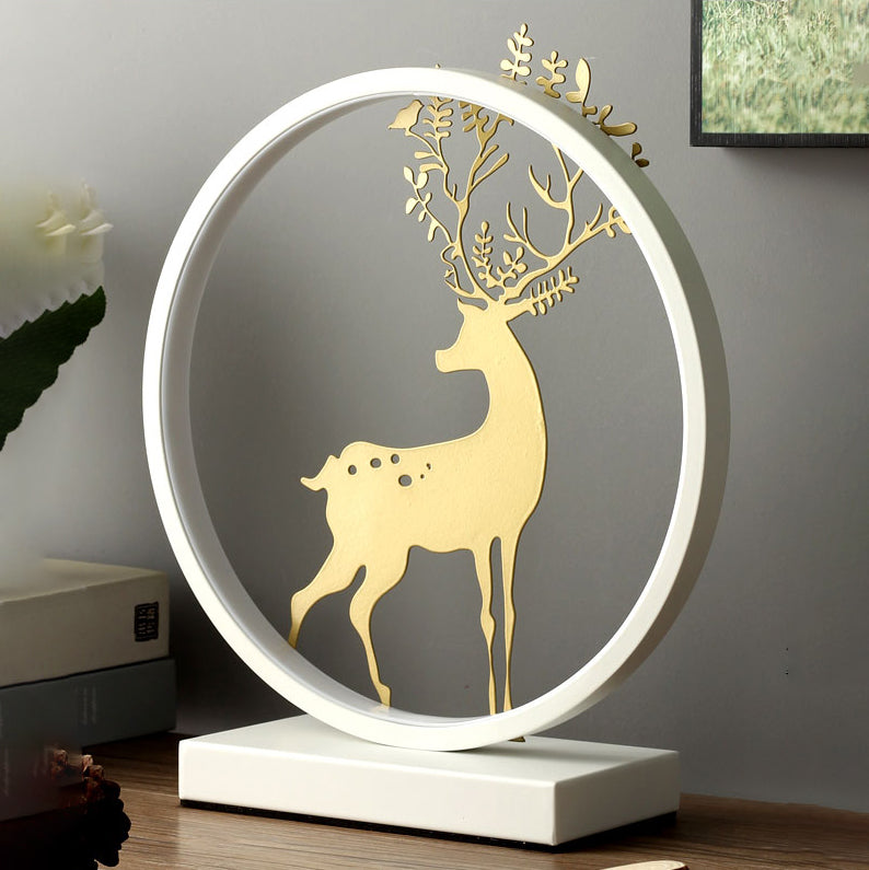 1 Light Circle Deer Table Light Modern Bedside Lamps Metal Nightstand Lamps