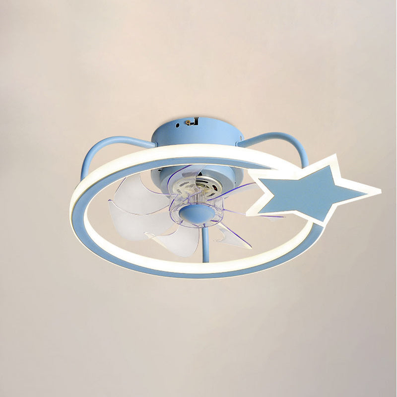 Kids Artistic LED Ceiling Fans Wrought Iron Star Ceiling Fixture with Acrylic Shade
