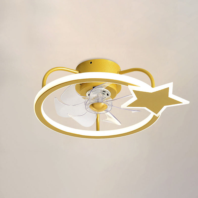 Kids Artistic LED Ceiling Fans Wrought Iron Star Ceiling Fixture with Acrylic Shade