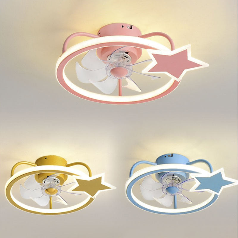 Kids Artistic LED Ceiling Fans Wrought Iron Star Ceiling Fixture with Acrylic Shade