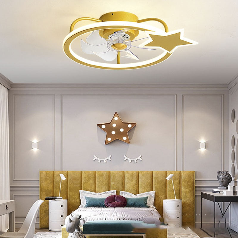 Kids Artistic LED Ceiling Fans Wrought Iron Star Ceiling Fixture with Acrylic Shade