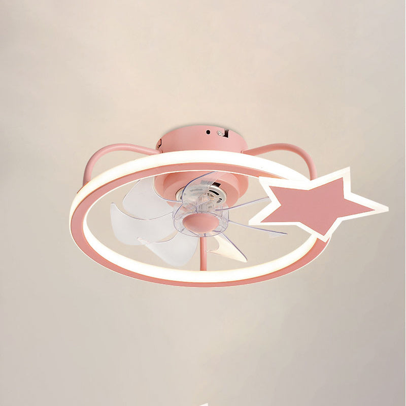 Kids Artistic LED Ceiling Fans Wrought Iron Star Ceiling Fixture with Acrylic Shade