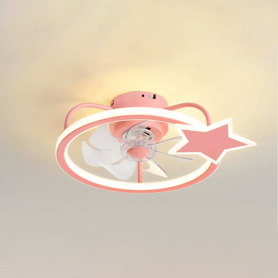 Kids Artistic LED Ceiling Fans Wrought Iron Star Ceiling Fixture with Acrylic Shade