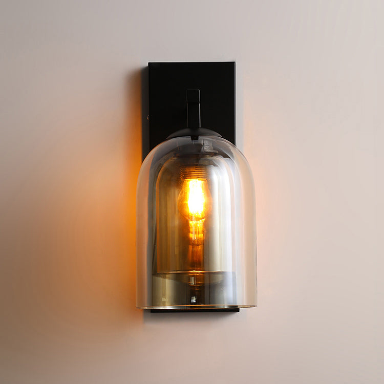 Lámpara de pared negra de vidrio en moderno estilo conciso de hierro forjado Luz de pared para el dormitorio