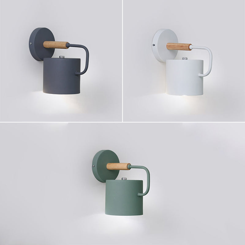 Iluminación de apliques de pared en forma de cilindro estilo moderno de metal 1 cabeza de pared montada en la pared