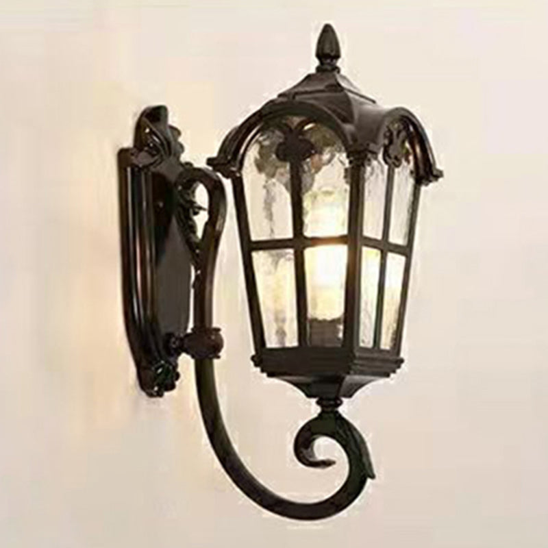 Antique Lantern Shade Wall Sconce Light Metal Cage with Glass 1-Light Sconce Light Fixture
