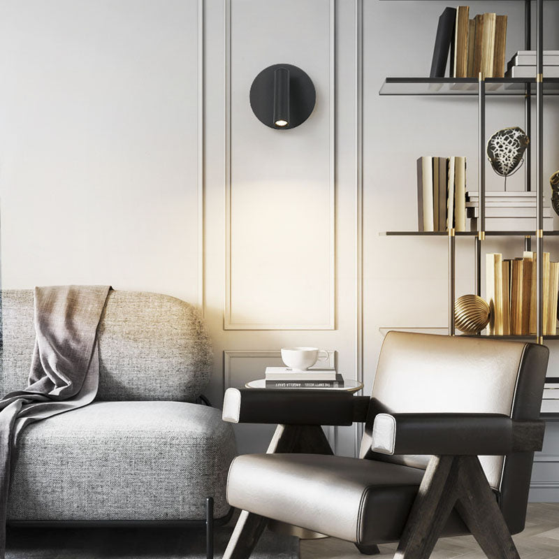 Splock de pared de metal negro con interruptor de luz de pared círculo de 1 luz para el dormitorio para el dormitorio