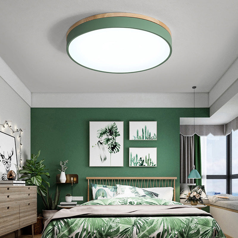 Modern Minimalist LED Macaron Ceiling Light Wrought Iron Circular Flush Mount with Acrylic Shade