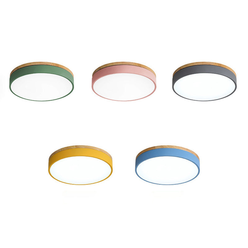 Modern Minimalist LED Macaron Ceiling Light Wrought Iron Circular Flush Mount with Acrylic Shade