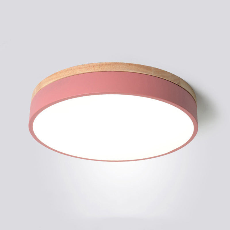 Modern Minimalist LED Macaron Ceiling Light Wrought Iron Circular Flush Mount with Acrylic Shade
