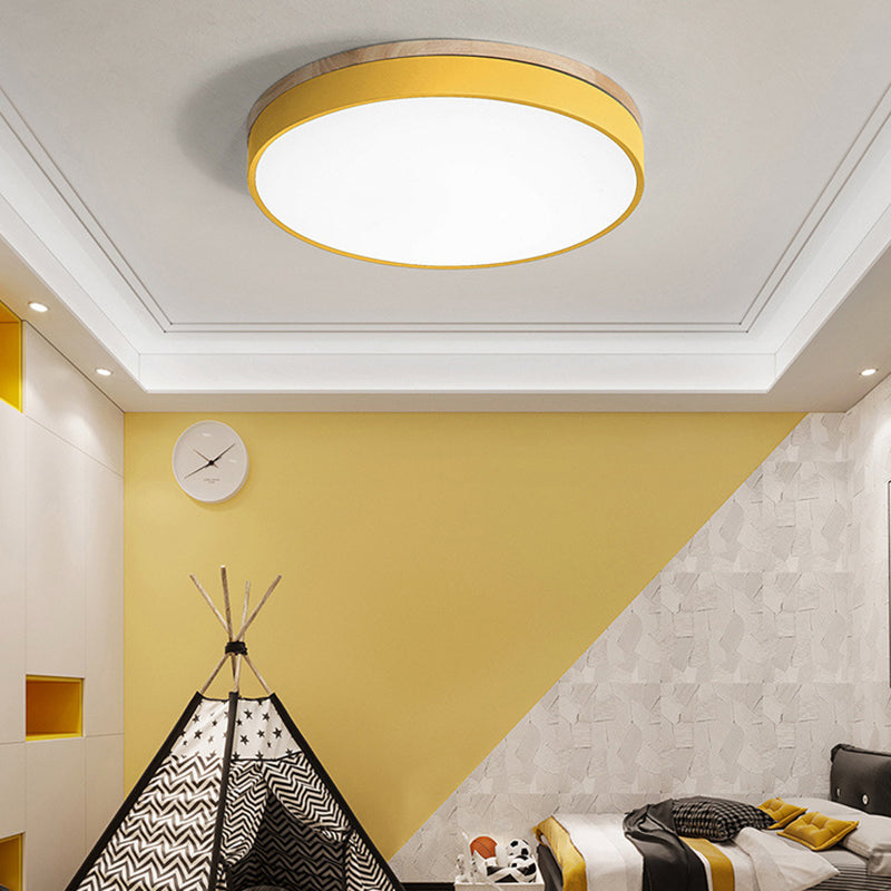 Modern Minimalist LED Macaron Ceiling Light Wrought Iron Circular Flush Mount with Acrylic Shade