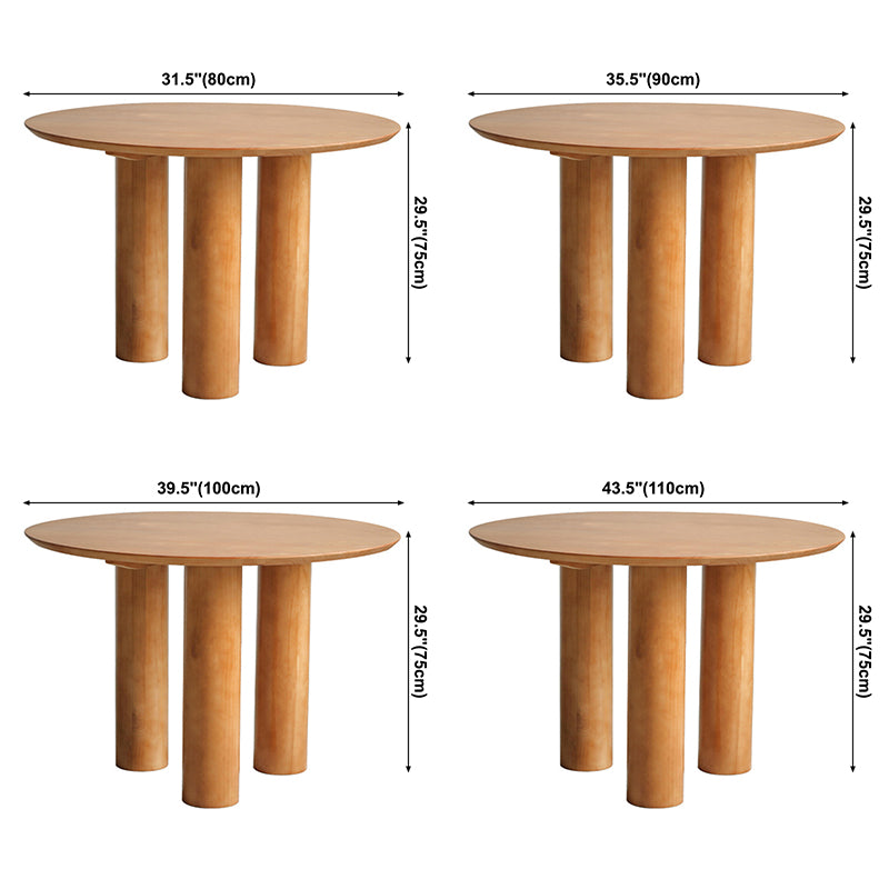 Round Pedestal Contemporary Dining Table Brown Tone Fixed Table of Solid Wood