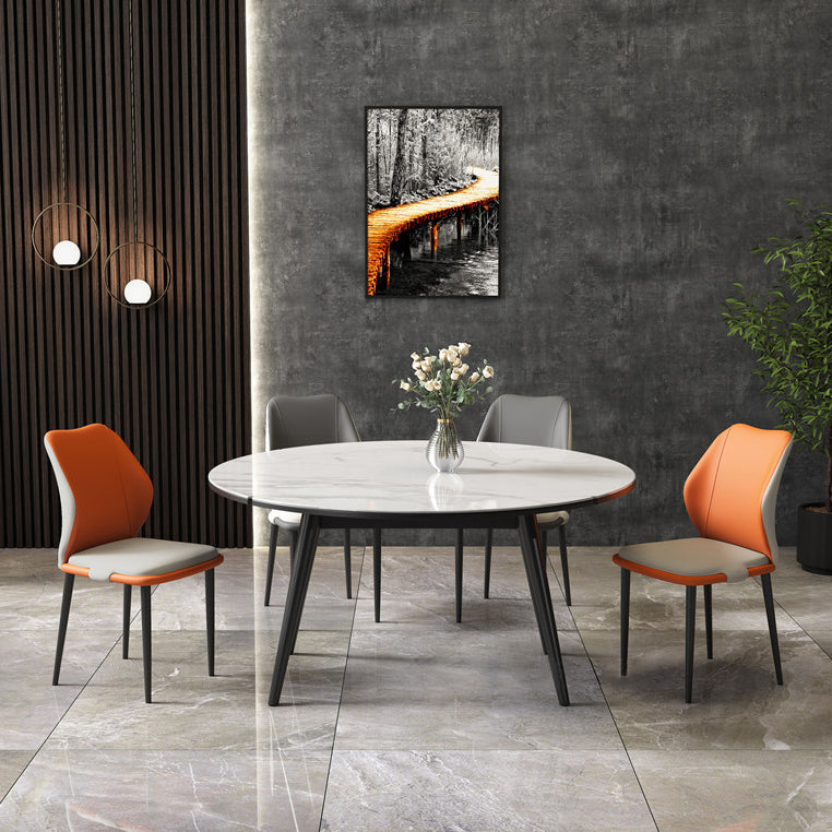 Modern Style Sintered Stone Dining Table White Round Table with Metal Base