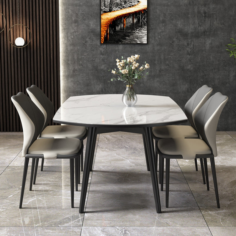 Modern Style Sintered Stone Dining Table White Round Table with Metal Base