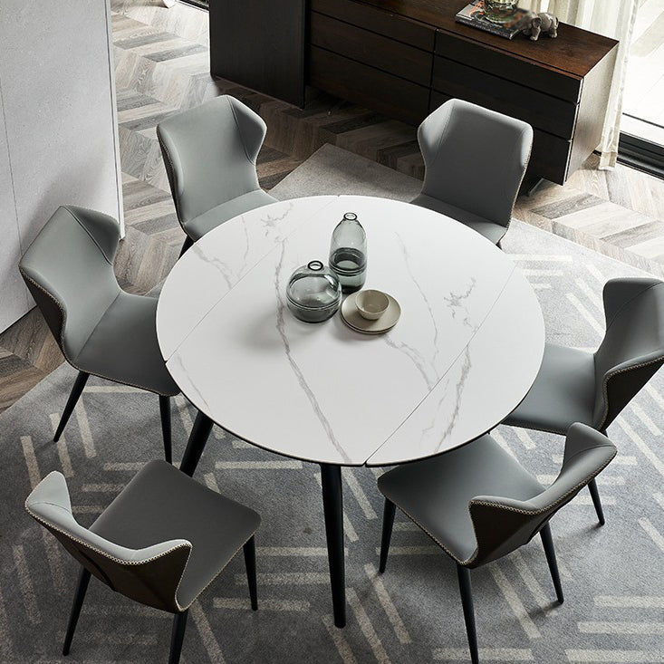 Modern Style Sintered Stone Dining Table White Round Table with Metal Base