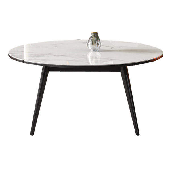 Modern Style Sintered Stone Dining Table White Round Table with Metal Base