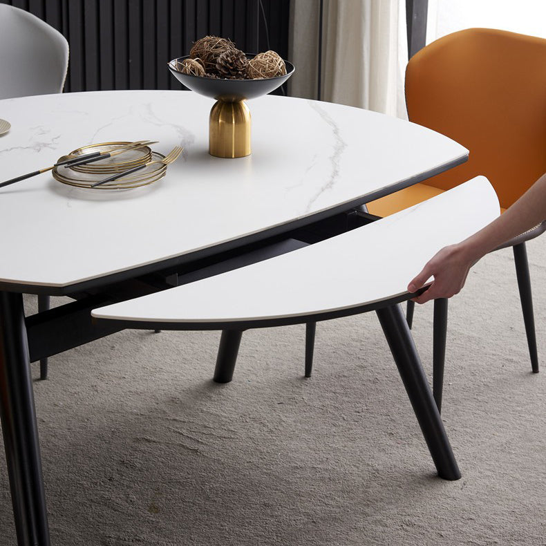 Modern Style Sintered Stone Dining Table White Round Table with Metal Base