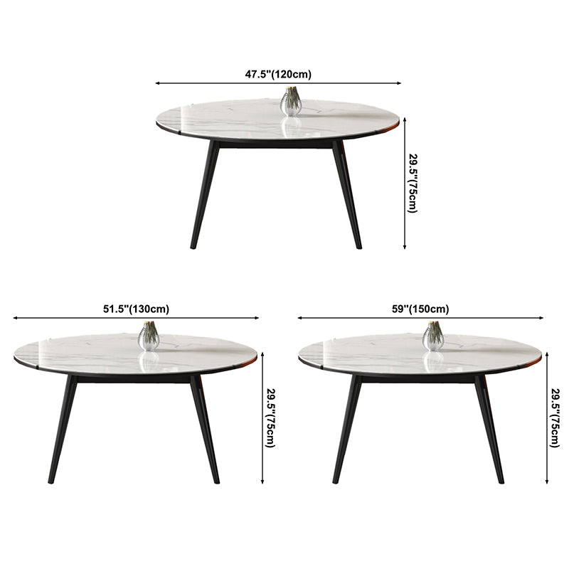 Modern Style Sintered Stone Dining Table White Round Table with Metal Base