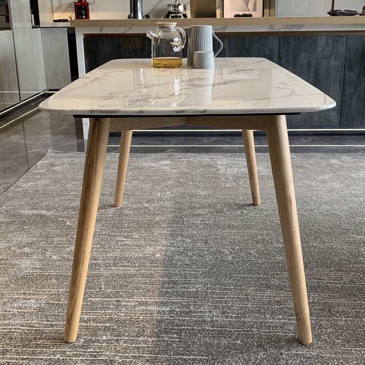 Moderner Stil gesinterte Stein Esstisch Rechtecktisch mit 4 Holzbeinen für Zuhause