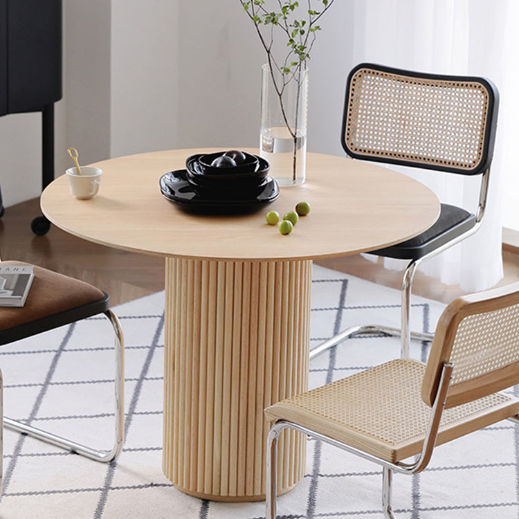 Contemporary Round Dining Table Pine Solid Wood Table with Pedestal Table