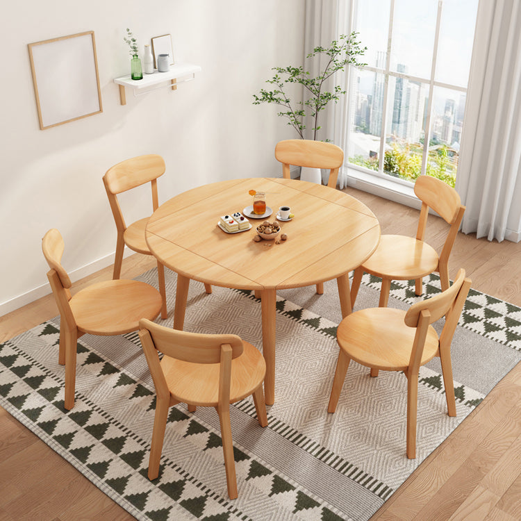 Moderne stijl massief houten eettafel bruine ronde drop-bladtafel met 4 poten voor thuis