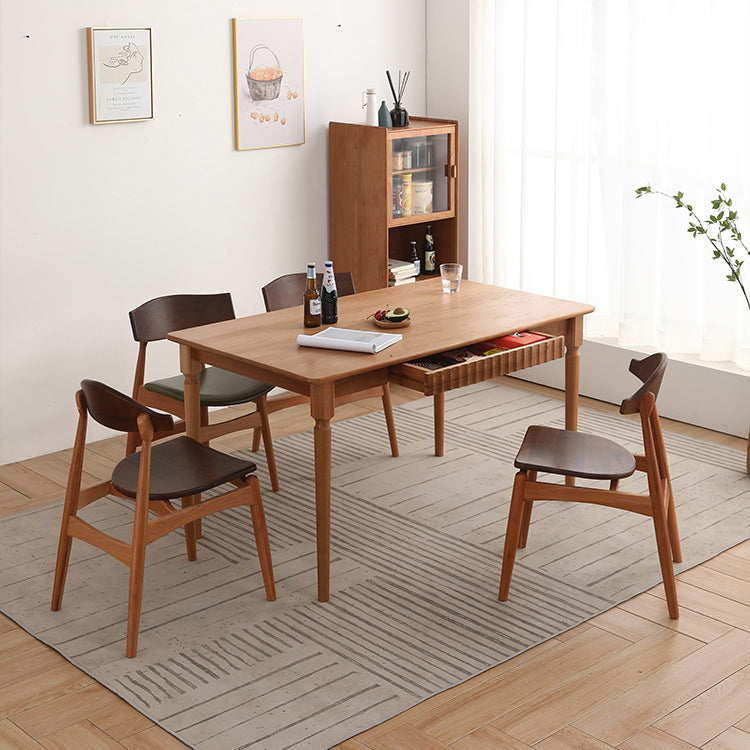 Table à manger rectangulaire moderne en bois massif de cerisier avec 4 pieds pour restaurant
