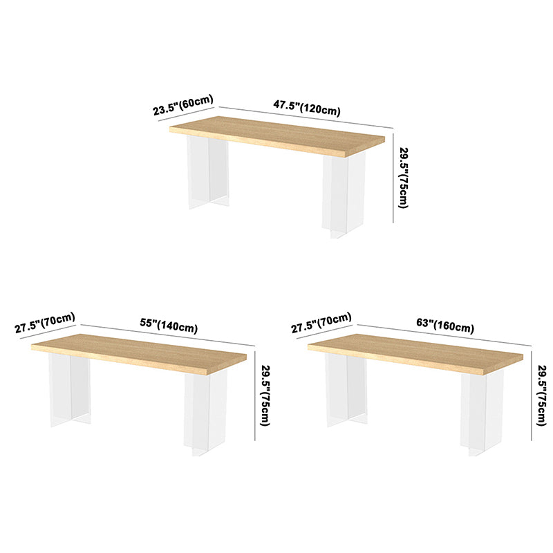 Table à manger en bois massif de style moderne Table rectangulaire marron avec base en acrylique