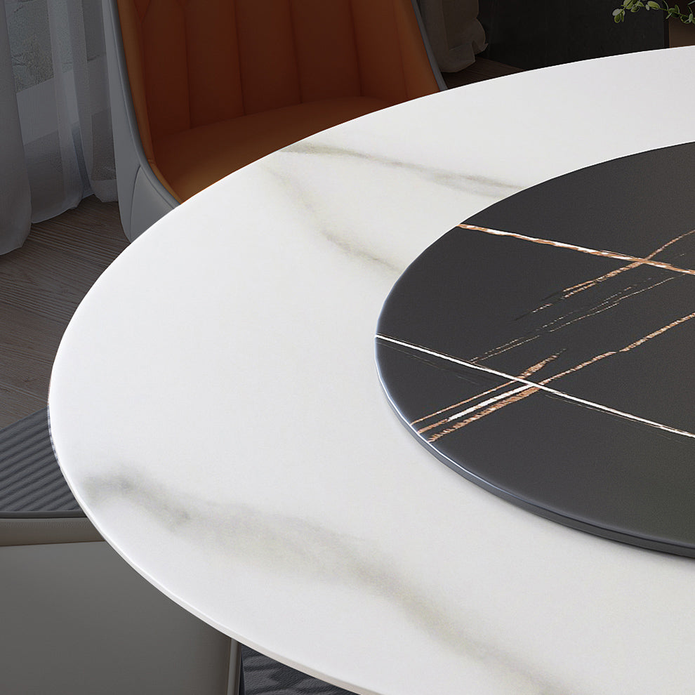 Contemporary Sintered Stone Round Dining Table Kitchen Standard Dining Table with Pedestal Base