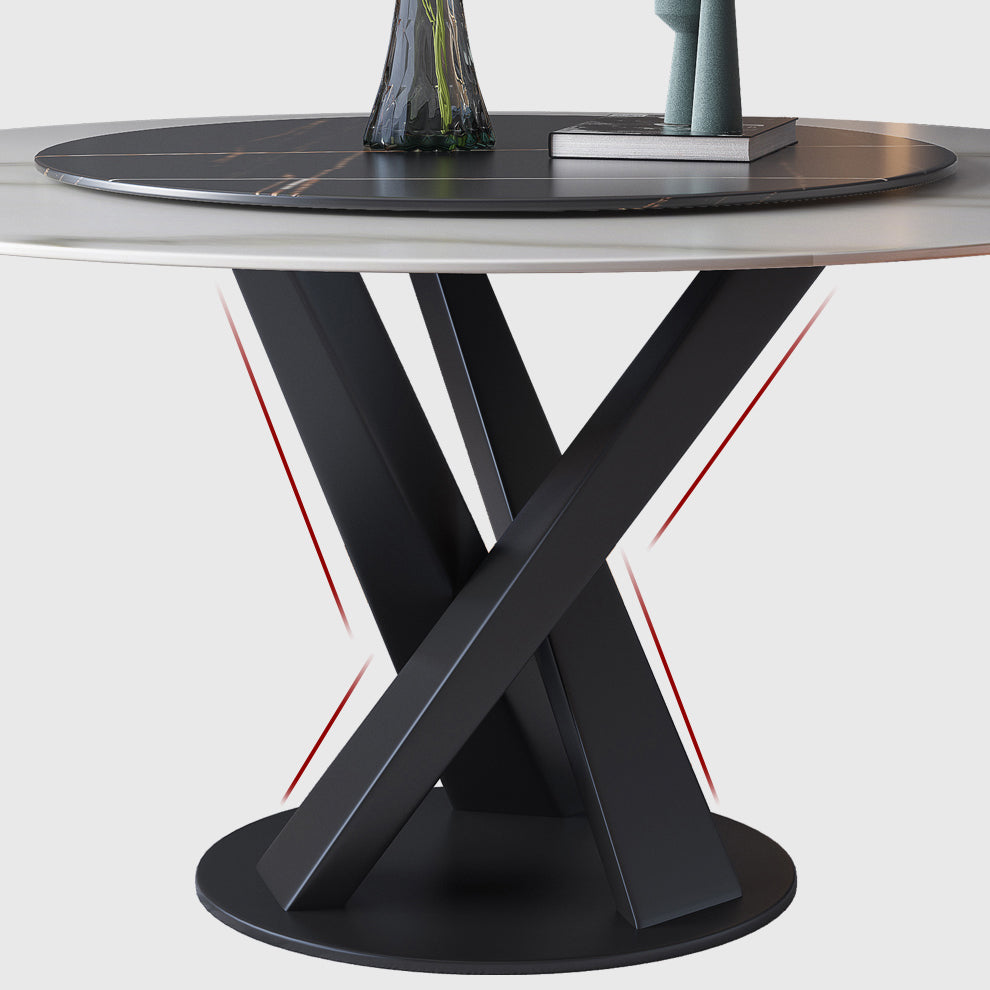 Contemporary Sintered Stone Round Dining Table Kitchen Standard Dining Table with Pedestal Base