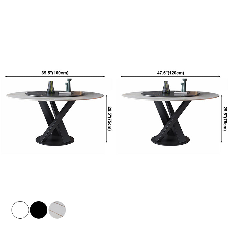 Contemporary Sintered Stone Round Dining Table Kitchen Standard Dining Table with Pedestal Base